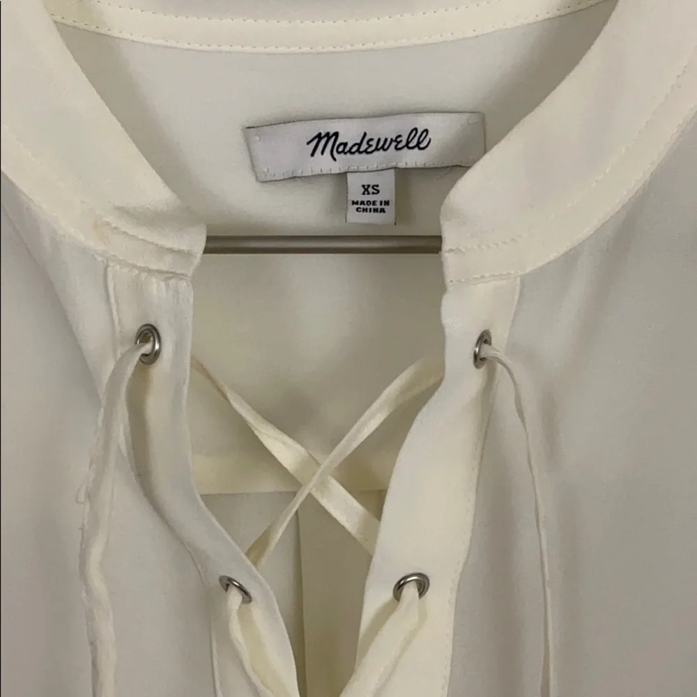Madewell Silk Lace Up Blouse in Ivory Off-White - Picture 14 of 16